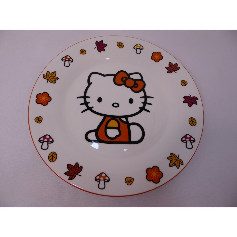 Hello Kitty Sanrio Autumn Fall Leaves Mushroom Large Dinner Plate Ceramic Orange